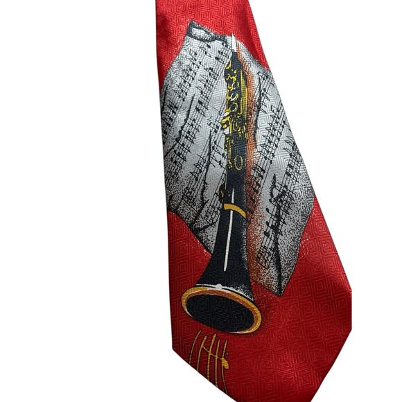 Vintage Designs By A. Rogers Men's Red Clarinets Music Band Neck Tie - Picture 2 of 4